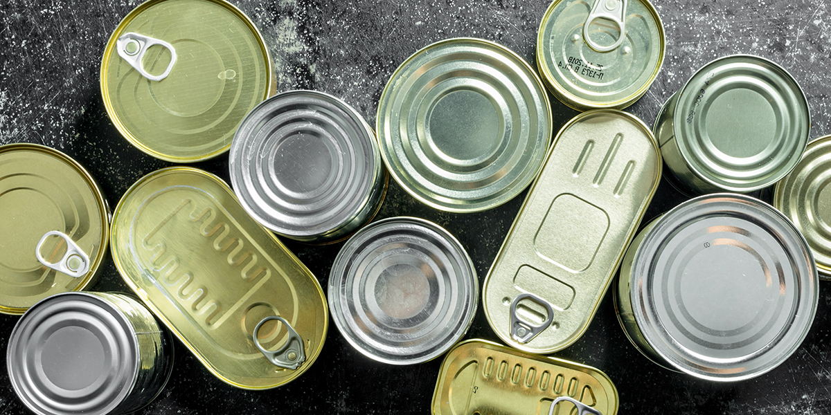 Top view of canned goods